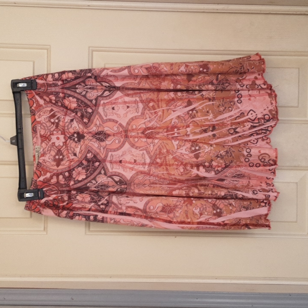 One World size small midi skirt. Pink/brown. Bohemian look.